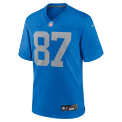 Alternative view of Sam LaPorta Detroit Lions Blue Throwback Game Jersey - All Stitched