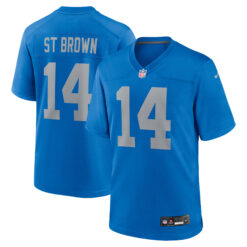 Amon Ra St Brown Detroit Lions Blue Throwback Game Jersey - All Stitched
