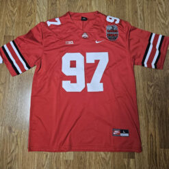 Alternative view of Custom Ohio State Buckeyes Football Scarlet Game Jersey w/ 100th Anniversary Patch - All Stitched