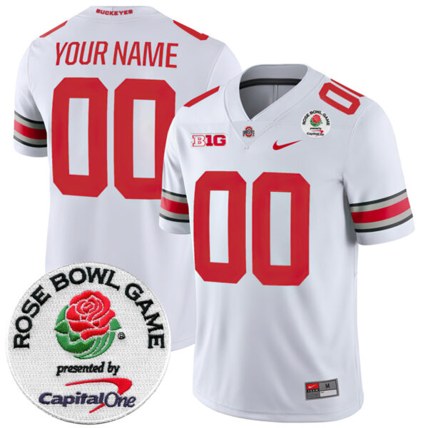 Custom Ohio State Buckeyes Football White Game Jersey w/ Rose Bowl Patch - All Stitched