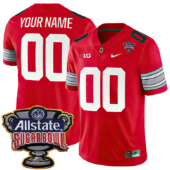 Custom Ohio State Buckeyes Football Scarlet Alternate Game Jersey w/ Allstate Sugar Bowl Patch - All Stitched