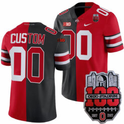 Custom Ohio State Buckeyes Football Scarlet Black Split Jersey w/ 100th Anniversary Patch - All Stitched