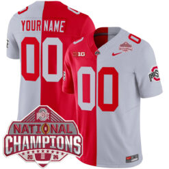 Custom Ohio State Buckeyes Football Scarlet Grey Split 2024 CFP Champions Jersey - All Stitched