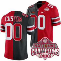 Custom Ohio State Buckeyes Football Scarlet Black Split 2024 CFP Champions Jersey - All Stitched