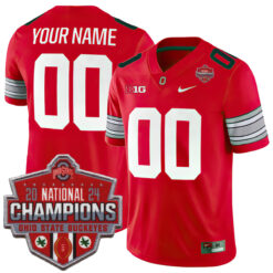 Custom Ohio State Buckeyes Football Scarlet Alternate Game 2024 CFP Champions Jersey - All Stitched