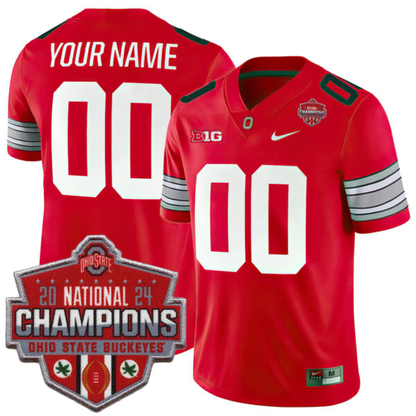 Custom Ohio State Buckeyes Football Scarlet Alternate Game 2024 CFP Champions Jersey - All Stitched