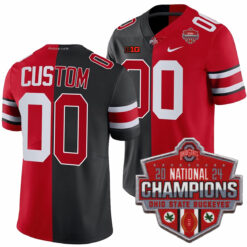Custom Ohio State Buckeyes Football Scarlet Black Split 2024 CFP Champions Jersey - All Stitched