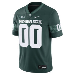 Alternative view of Custom Michigan State Spartans Football Green Game Jersey w/ B1G Patch - All Stitched