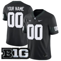 Custom Michigan State Spartans Football Black Game Jersey w/ B1G Patch - All Stitched