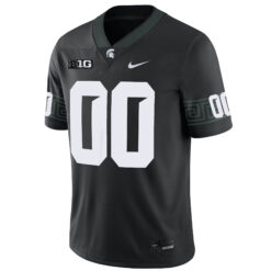 Alternative view of Custom Michigan State Spartans Football Black Game Jersey w/ B1G Patch - All Stitched