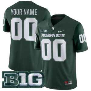 Custom Michigan State Spartans Football Green Alternate Game Jersey w/ B1G Patch - All Stitched