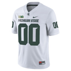Alternative view of Custom Michigan State Spartans Football White Alternate Game Jersey w/ B1G Patch - All Stitched