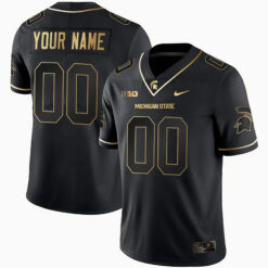 Custom Michigan State Spartans Football Black Gold Limited Jersey w/ B1G Patch - All Stitched