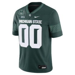 Alternative view of Custom Michigan State Spartans Football Green Game Jersey w/ 100th Spartan Stadium Patch - All Stitched