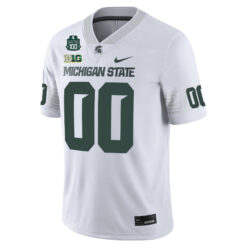 Alternative view of Custom Michigan State Spartans Football White Game Jersey w/ 100th Spartan Stadium Patch - All Stitched