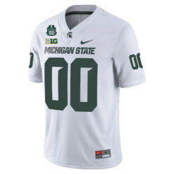 Alternative view of Custom Michigan State Spartans Football White Alternate Game Jersey w/ 100th Spartan Stadium Patch - All Stitched