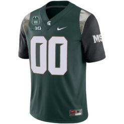 Alternative view of Custom Michigan State Spartans Football Green Alternate Game Jersey w/ 100th Spartan Stadium Patch - All Stitched
