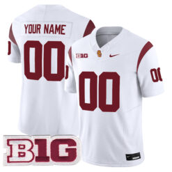 Custom USC Trojans Football White Vapor F.U.S.E Limited Jersey w/ B1G Patch - All Stitched