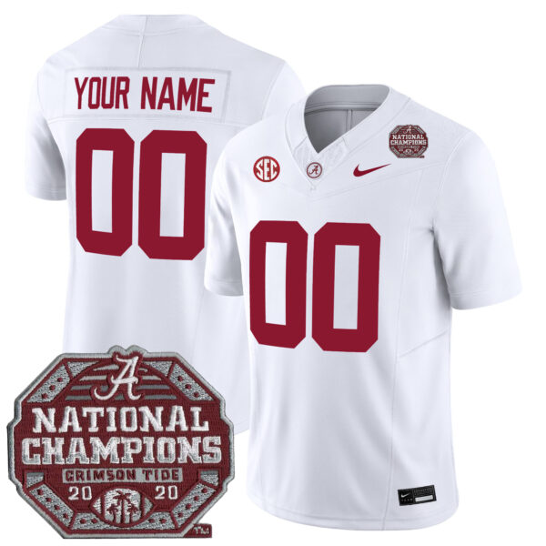 Custom Alabama Crimson Tide Football 2020 CFP National Championship White Jersey - All Stitched