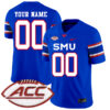 Custom SMU Mustangs Football Royal Home Jersey w/ ACC Patch - All Stitched