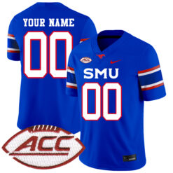 Custom SMU Mustangs Football Royal Home Jersey w/ ACC Patch - All Stitched