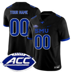 Custom SMU Mustangs Football Black Jersey w/ ACC Patch - All Stitched