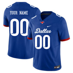 Custom SMU Mustangs Football Royal Jersey - All Stitched