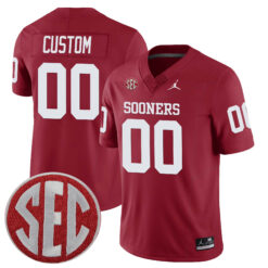 Custom Oklahoma Sooners Football Crimson Jersey w/ SEC Patch - All Stitched