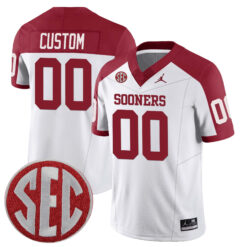 Custom Oklahoma Sooners Football Alternate White Jersey w/ SEC Patch - All Stitched