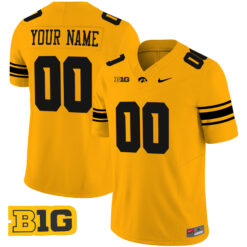 Custom Iowa Hawkeyes Football Gold Vapor Limited Jersey w/ B1G Patch - All Stitched