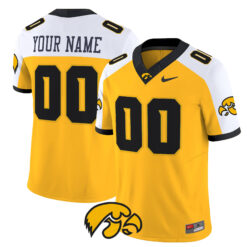 Custom Iowa Hawkeyes Football Alternate Gold Vapor F.U.S.E Limited Jersey - All Stitched
