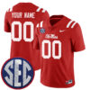 Custom Ole Miss Rebels Football Red Alternate Limited Jersey w/ SEC Patch - All Stitched
