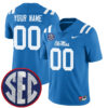Custom Ole Miss Rebels Football Powder Blue Alternate Limited Jersey w/ SEC Patch - All Stitched