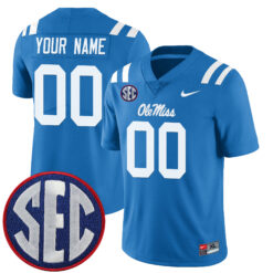 Custom Ole Miss Rebels Football Powder Blue Alternate Limited Jersey w/ SEC Patch - All Stitched