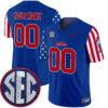 Custom Ole Miss Rebels Football American Style Royal Blue Jersey w/ SEC Patch - All Stitched
