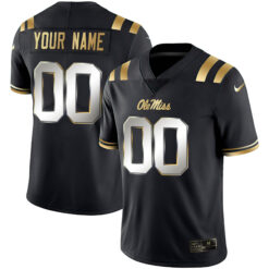 Custom Ole Miss Rebels Football Black Gold Jersey - All Stitched
