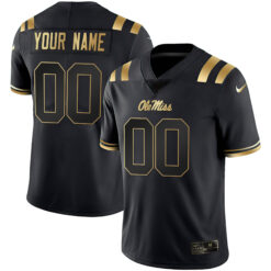 Custom Ole Miss Rebels Football Black Gold Limited Jersey - All Stitched