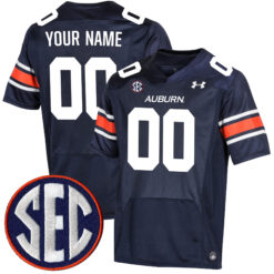 Custom Auburn Tigers Football Navy Game Jersey w/ SEC Patch - All Stitched