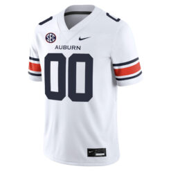 Alternative view of Custom Auburn Tigers Football White Away Game Jersey w/ SEC Patch - All Stitched