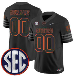 Custom Auburn Tigers Football Black Orange Jersey w/ SEC Patch - All Stitched