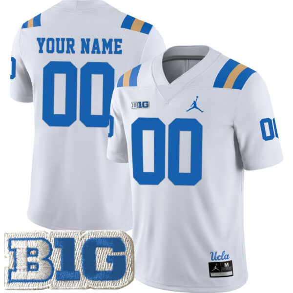 Custom UCLA Bruins Football White Away Jersey w/ B1G Patch - All Stitched