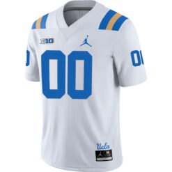 Alternative view of Custom UCLA Bruins Football White Away Jersey w/ B1G Patch - All Stitched