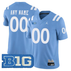 Custom UCLA Bruins Football Light Blue Alternate Jersey w/ B1G Patch - All Stitched