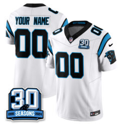 Custom Carolina Panthers 30th Season White Vapor Limited Jersey - All Stitched