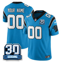 Custom Carolina Panthers 30th Season Carolina Blue Vapor Limited Jersey - All Stitched