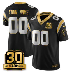 Custom Carolina Panthers 30th Season Black Gold Vapor Limited Jersey - All Stitched