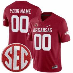 Custom Arkansas Razorbacks Football Cardinal Game Jersey w/ SEC Patch - All Stitched