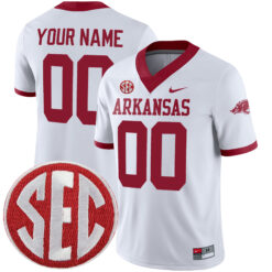 Custom Arkansas Razorbacks Football White Game Jersey w/ SEC Patch - All Stitched