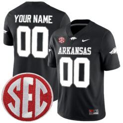 Custom Arkansas Razorbacks Football Black Game Jersey w/ SEC Patch - All Stitched