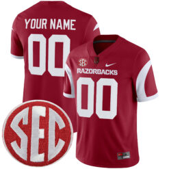 Custom Arkansas Razorbacks Football Cardinal Alternate Game Jersey w/ SEC Patch - All Stitched